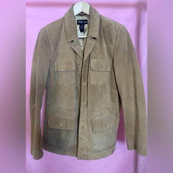 Style & Co. Jackets & Blazers - Style & Co. Tan Suede, Genuine Leather Jacket Size Medium